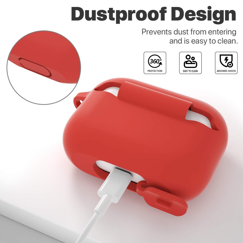 ATUAT for AirPods Pro 1st/2nd Generation Case Cover, Protective Silicone Skin Accessories with Keychain for Women Men for Apple AirPods Pro 2019/2022 Charging Case,Front LED Visible-Red - Image 5
